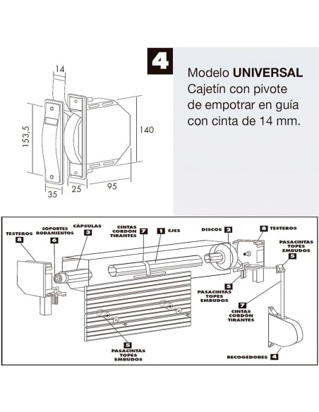 Recogedor Persiana Mini 6 Metros Embutir Cinta 14 mm.