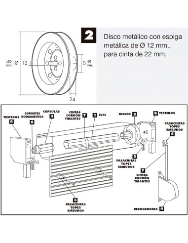 Disco Persiana Metalico Espiga Metalica 150x60 Cinta 22 mm.