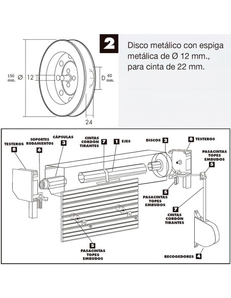 Disco Persiana Metalico Espiga Metalica 150x60 Cinta 22 mm.