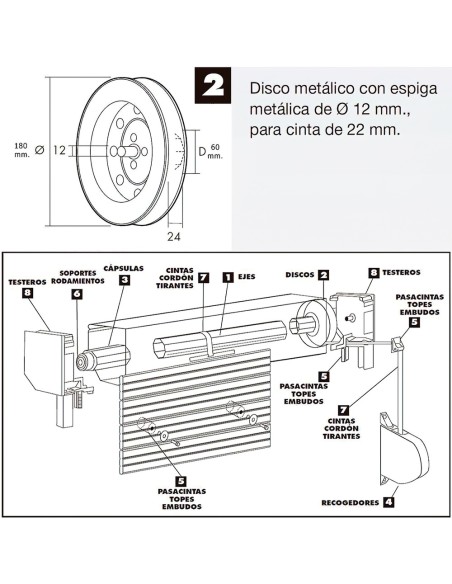 Disco Persiana Metalico Espiga Metalica 180x60 mm. Cinta 18/22 mm.