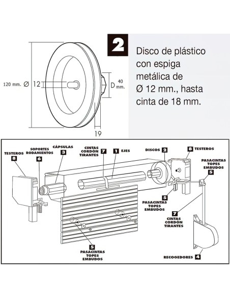 Disco Persiana Plastico Espiga Metal 120x40 mm. Cinta 18 mm.