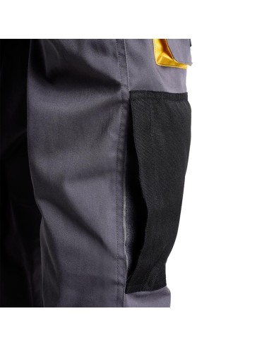 Pantalones Largos DeTrabajo, Multibolsillos, Resistentes, Rodilla Reforzada, Gris/Amarillo Talla 38/40 S (Slim Fit)