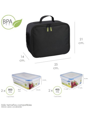 Bolsa Termica Con 4 Recipientes Hermeticos Plastico (2x800 ml + 2x400 ml.)