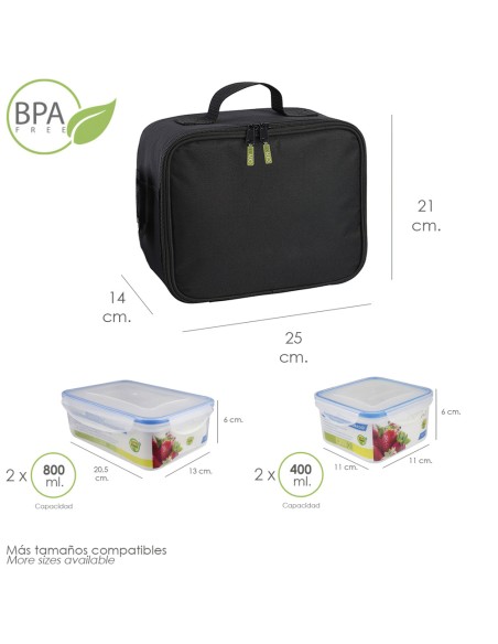 Bolsa Termica Con 4 Recipientes Hermeticos Plastico (2x800 ml + 2x400 ml.)