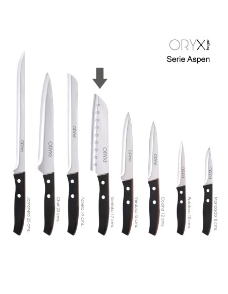 Cuchillo Aspen Santoku Hoja Acero Inoxidable 17 cm. Negro
