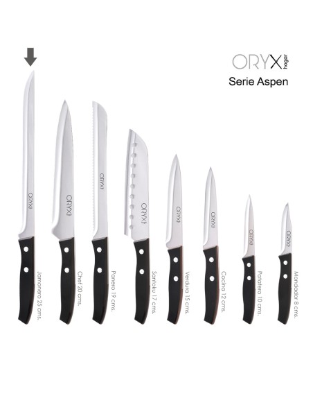 Cuchillo Aspen Jamonero Hoja Acero Inoxidable 25 cm. Negro