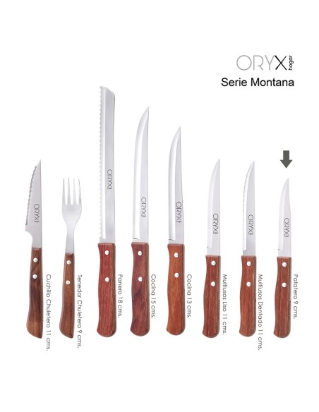 Cuchillo Montana Patatero Hoja Acero Inoxidable 9 cm. Mango madera (Blister 3 piezas)