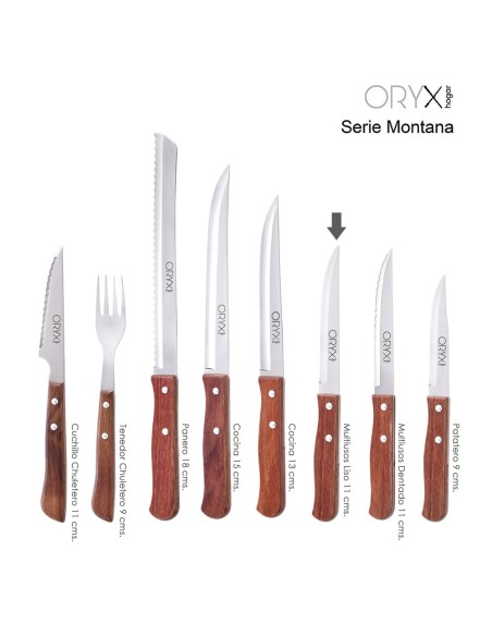 Cuchillo Montana Multiusos Hoja Sierra Acero Inoxidable 11 cm. Mango Madera (Blister 3 piezas)