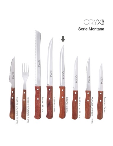 Cuchillo Montana Cocina Hoja Acero Inoxidable 13 cm. Mango Madera