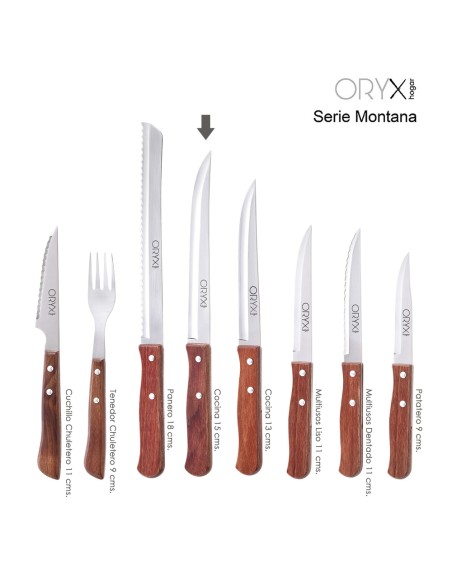 Cuchillo Montana Cocina Hoja Acero Inoxidable 15 cm. Mango Madera