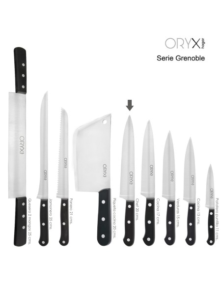 Cuchillo Grenoble Cocinero / Chef Hoja Acero Inoxidable 20 cm. Negro