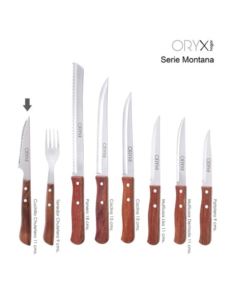Cuchillo Montana Chuletero Hoja Acero Inoxidable 9 cm. Mango Madera (Blister 3 Piezas)