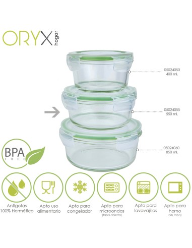 Recipiente Hermetico Cristal Redondo 550 ml. Ø 145 x 7 (alt) cm.