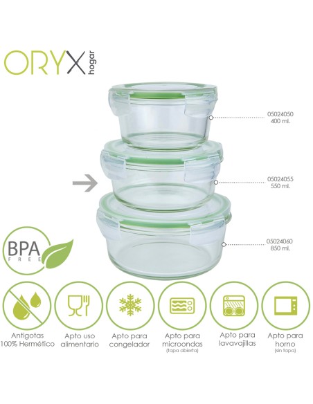 Recipiente Hermetico Cristal Redondo 550 ml. Ø 145 x 7 (alt) cm.