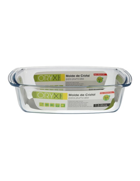 Fuente Cristal Para Horno, 1.5 Litros, Molde Especial Reposteria, 27x14x7 cm.