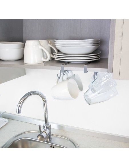 Colgador Tazas, Soporte Cocina Bajo Mueble, Acero Cuelgatazas para 10 tazas