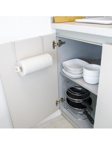 Colgador Portarrollos Papel Cocina, Acero Para Puertas, Encimeras, Muebles. 32,5x18x10 cm.