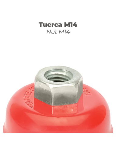 Cepillo Taza Con Alambre De Acero Latonado Rosca M14, Ø 65 mm. Alambre de Ø 0,30 mm.