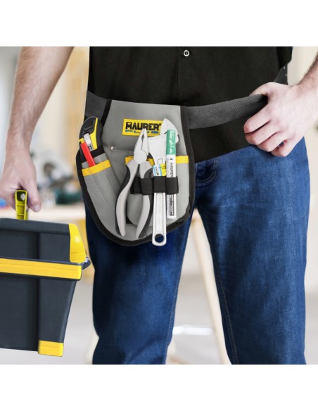 Funda Bolsa Porta Herramientas Para Cinturon Con 3 Bolsillos y 4 Elasticos. Portaherramientas Electricista Multibolsillos