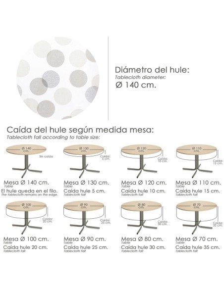 Mantel Hule Redondo Circulos Beige Impermeable Antimanchas PVC Ø 140 cm. Uso Interior y Exterior