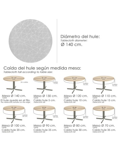 Mantel Hule Geometrico Gris Impermeable Antimanchas PVC Ø 140 cm. Uso Interior y Exterior