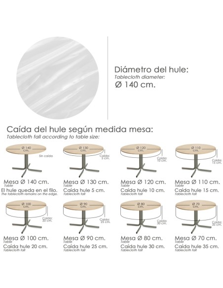 Mantel Hule Redondo Transparente Impermeable Antimanchas PVC Ø 140 cm. Uso Interior y Exterior