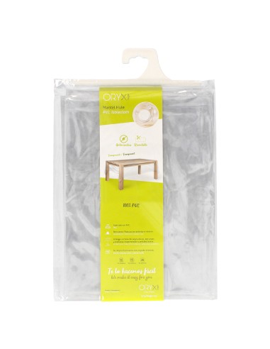 Mantel Hule Rectangular Transparente Antimanchas PVC 140x250 cm. Recortable Uso Interior y Exterior
