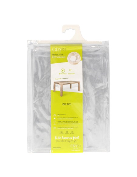 Mantel Hule Rectangular Transparente Antimanchas PVC 140x250 cm. Recortable Uso Interior y Exterior