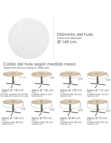 Mantel Hule Muleton Redondo Blanco Impermeable Antimanchas PVC Ø 140 cm. Uso Interior y Exterior