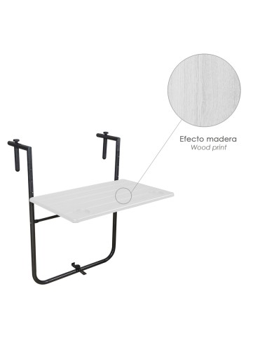 Mesa Plegable Colgante Para Balcones / Terrazas 36x60 cm. Altura Regulable