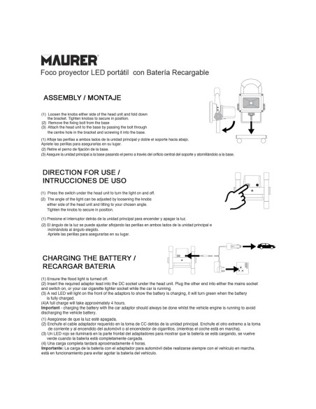 Foco Led 20 Watt. Luz Blanca 4000º K IP 65 600 Lumenes Con Asa de Transporte, Proyector Led Con Asa, Foco Led Trabajo