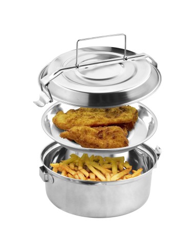 Fiambrera Metalica De Acero Inoxidable Con 2 Platos Ø 16 cm. Lunch Box, Fiambrera Metalica, Porta Alimentos Metalico,