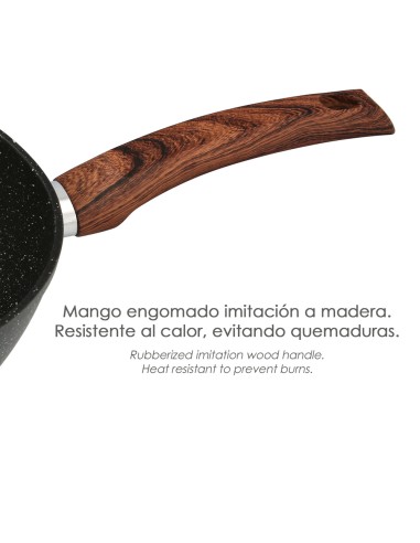 Sarten Aluminio Forjado Antiadherente 24x24x4,5 cm. Mango Engomado / 5 capas / Acabado Piedra / Todo Tipo de Cocinas / Grill