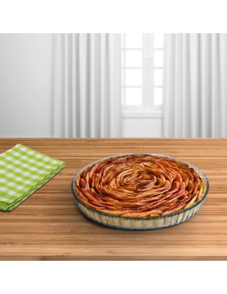 Molde Rizado Horno Cristal Borosilicato Ø 28 cm. Ideal Postres, Cocina, Resposteria, Tartas, Quiche, Libre BPA