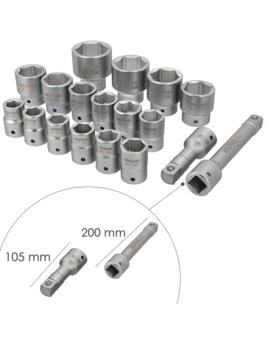 Juego Llaves De Vaso de Acero Cromo Vanadio con 21 Piezas 3/4" Plus Con Maletin.