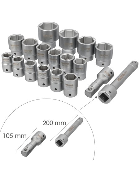 Juego Llaves De Vaso de Acero Cromo Vanadio con 21 Piezas 3/4" Plus Con Maletin.