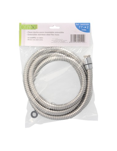 Flexo / Manguera Ducha Extensible Acero Inoxidable 1,7 a 2 Metros Accesorios de Latón. Flexible, Resistente a Torceduras,