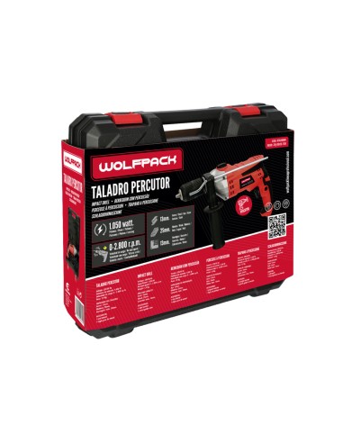 Taladro Percutor Con Variador de Velocidad 1050 Watt. Incluye Maletín, Empuñadura y Guia Metalica.