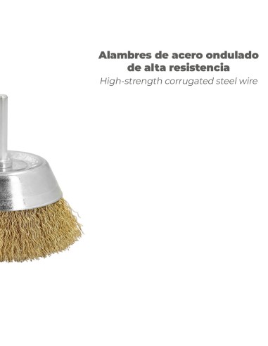 Cepillo Acero Latonado Para Taladro Taza Ø 50 mm. Espiga 1/4" Cepillo Taladro Alambre Latón, Cepillo Limpieza, Cepillo Pulir.