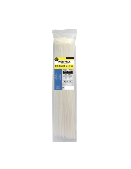 Brida Nylon 100%. Color Blanco / Natural 7,8 x 540 mm. 100 Piezas. Abrazadera Plastico, Organizador Cables, Alta Resistencia