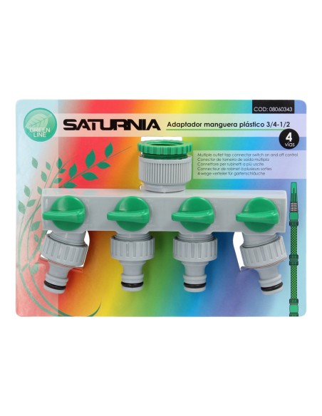 Adaptador Manguera Plastico 3/4" - 1" 4 Vias, Distribuidor 4 vias, Divisor Manguera, Ajuste Independiente, Tomas 1/2+Adaptador