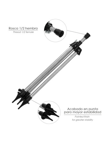 Tripode Para Aspersores Altura Regulable 55/90 cm. Tomas agua 1/2". Acero Cromado. Tripode Aspersores Jardineria