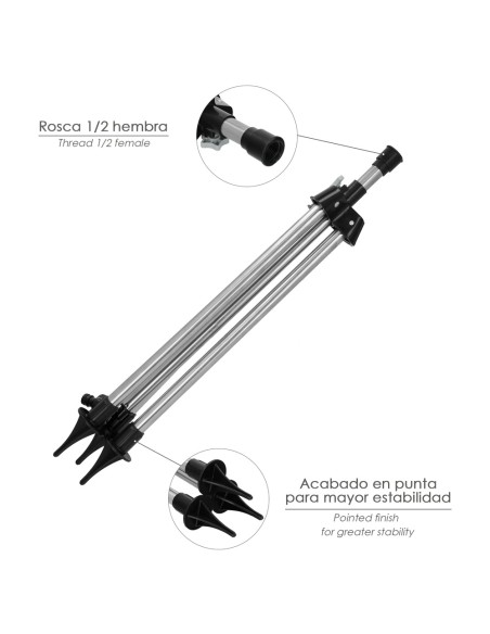 Tripode Para Aspersores Altura Regulable 55/90 cm. Tomas agua 1/2". Acero Cromado. Tripode Aspersores Jardineria