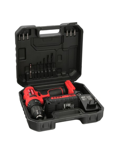 Taladro Atornillador 20 V. Con 2 Velocidades y Percutor. Bateria 2 Ah. Par Apriete 35 Nm.