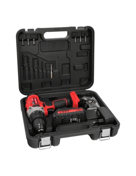 Taladro Atornillador 20 V. Con 2 Velocidades y Percutor. Bateria 2 Ah. Par Apriete 50 Nm.