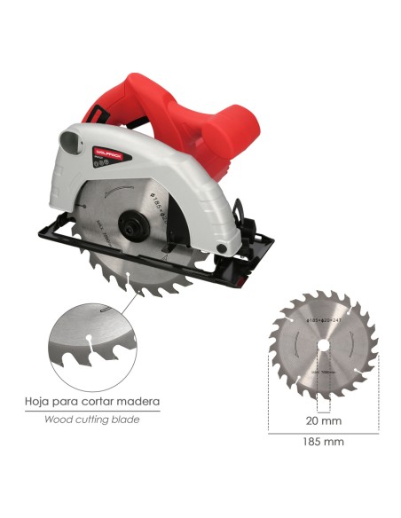 Sierra Circular 1300 Watt. Disco 185 mm. 4.800 RPM Corte a Inglete Con Regulador de Profundidad. Ingletadora, Sierra Madera.