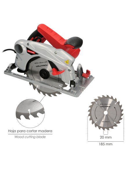 Sierra Circular 1300 Watt. Con Laser Disco 185 mm. 4.700 RPM Corte Inglete Regulador de Profundidad. Ingletadora, Sierra Madera