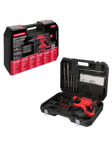 Martillo SDS PLUS A Bateria 20 Volt. Con Bateria 4.0 Ah. 1.400 R.P.M. 3 Funciones Cincelar, Perforar y Perforar con Martillo