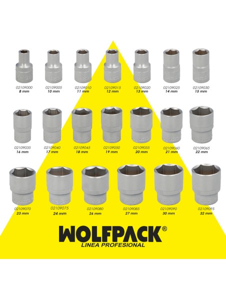 Llave Vaso 1/2" Hexagonal 17 mm. Perfil de 6 caras. Acero Cromo Vanadio, Aristas Redondas