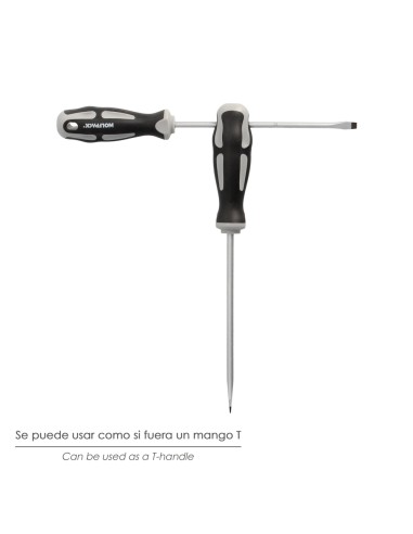 Destornillador Plano Estampado Acero S2 Mango TPR Bimaterial. Medida 1,2 x Ø 6,5 x 100 mm. DIN5265